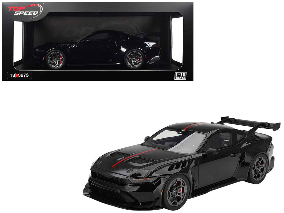 Ford Mustang GTD Shadow Black with Red Stripe 1/18 Model Car by Top Speed