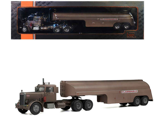 1955 Peterbilt 281 Truck with Tank Trailer Brown (Weathered) 1/43 Diecast Model by IXO Models