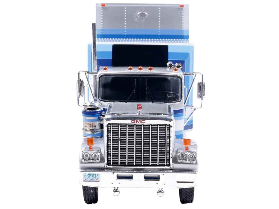 1980 GMC General Truck Tractor with Sleeper Cab and Trailer Silver Metallic with Blue Stripes 1/43 Diecast Model by IXO Models