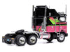 1976 Kenworth K100 Aerodyne Truck Tractor Black and Pink with Graphics 1/64 Diecast Model by IXO Models