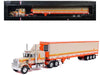 1973 Peterbilt 359 Truck Tractor with Sleeper Cab Cream with Orange and Yellow Stripes and Refrigerate Modern Trailer 1/64 Diecast Model Car by IXO Models